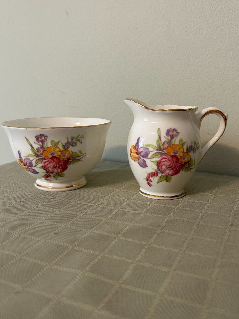Antique Royal Sutherland Bone China Creamer & Sugar Bowl